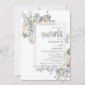 Elegant Dusty Blue Floral Couples Dusche Einladung (Vorderseite)