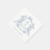 Elegant Dusty Blue Floral Crest Monograms Wedding Serviette (Ecke)
