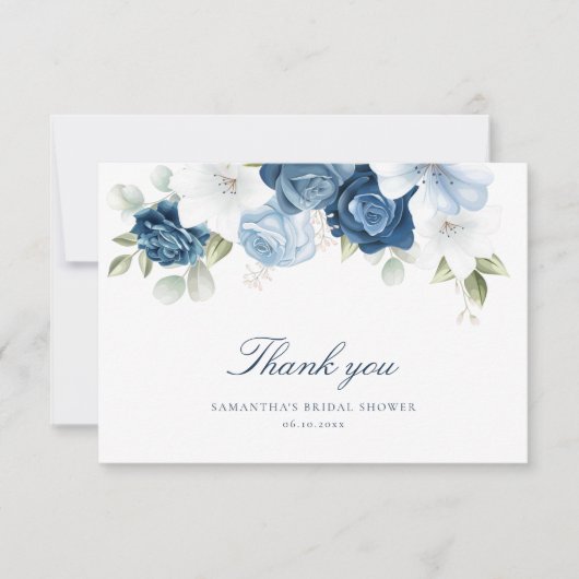 Elegant Dusty Blue Floral Eukalyptus Brautparty Dankeskarte (Vorderseite)