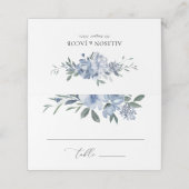 Elegant Dusty Blue Floral Folded Wedding Platzkarte (Außenseite Aufgefaltet)