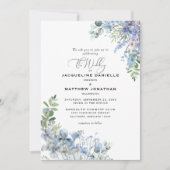 Elegant Dusty Blue Floral Foliage Hochzeit Einladung (Vorderseite)