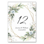 Elegant Dusty Blue Floral Foliage Hochzeit Tischnummer (Rückseite)