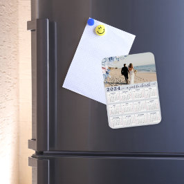 Elegant Dusty Blue Floral Foto 2024 Jahr Kalender Magnet