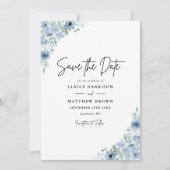 Elegant Dusty Blue Floral Foto Wedding Save The Date (Vorderseite)