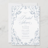 Elegant Dusty Blue Floral Frame Bridal Shower Einladung (Vorderseite)
