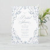 Elegant Dusty Blue Floral Frame Bridal Shower Einladung (Stehend Vorderseite)