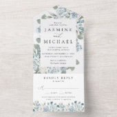 Elegant Dusty Blue Floral Frame Wedding All In One Einladung (Innen Boden)