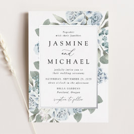 Elegant Dusty Blue Floral Frame Wedding Folieneinladung