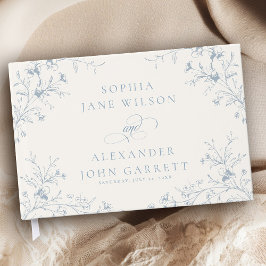 Elegant Dusty Blue Floral Garden Wedding Gästebuch