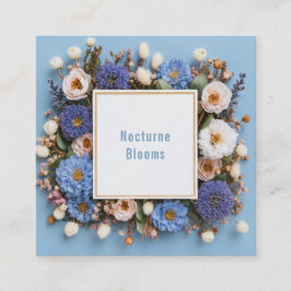 Elegant Dusty Blue Floral Gold Frame Rustic Wreath Quadratische Visitenkarte