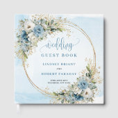 Elegant Dusty Blue Floral Gold Wedding Guest Book Gästebuch (Vorderseite)