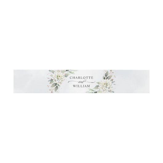 Elegant Dusty Blue Floral Greenerity Wedding Einladungsbanderole (Flach)