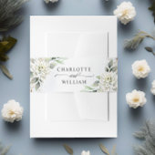 Elegant Dusty Blue Floral Greenerity Wedding Einladungsbanderole