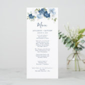 Elegant Dusty Blue Floral Greenerity Wedding Menükarte (Stehend Vorderseite)