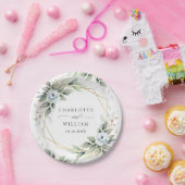 Elegant Dusty Blue Floral Greenerity Wedding Pappteller (Party)