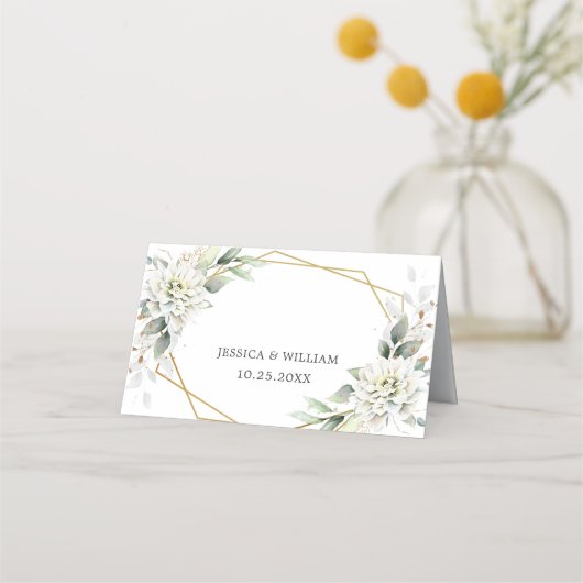 Elegant Dusty Blue Floral Greenerity Wedding Table Platzkarte (Rückseite)