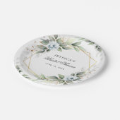 Elegant Dusty Blue Floral Greenery Brautparty Pappteller (Schrägansicht)
