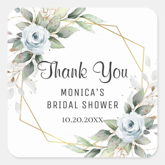 Elegant Dusty Blue Floral Greenery BRAUTPARTY Quadratischer Aufkleber (Vorderseite)