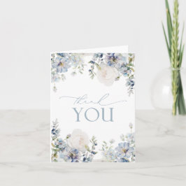 Elegant Dusty Blue Floral Greenery Danke Karte