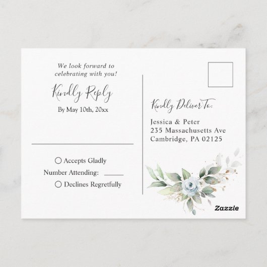 Elegant Dusty Blue Floral Greenery UAWG Postkarte (Rückseite)