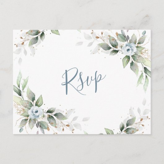 Elegant Dusty Blue Floral Greenery UAWG Postkarte (Vorderseite)