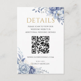 Elegant Dusty Blue Floral Hochzeit QR-Code Details Begleitkarte
