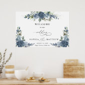 Elegant Dusty Blue Floral Horizontal Wedding Poster (Küche)