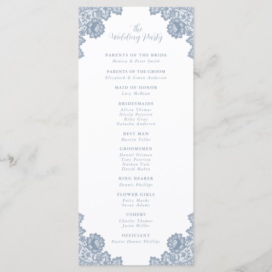 Elegant Dusty Blue Floral Lace Wedding Programm (Rückseite)
