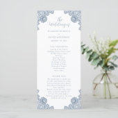 Elegant Dusty Blue Floral Lace Wedding Programm (Stehend Vorderseite)