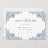 Elegant Dusty Blue Floral Lace Wedding Save The Date (Vorderseite)