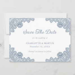 Elegant Dusty Blue Floral Lace Wedding Save The Date