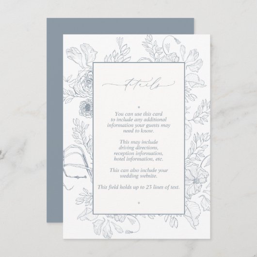 Elegant Dusty Blue Floral Line Details zur Hochzei Begleitkarte (Vorne/Hinten)