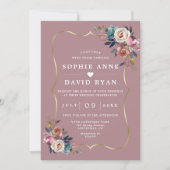 Elegant Dusty Blue Floral Misty Rose Gold Wedding Einladung (Vorderseite)