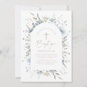 Elegant Dusty Blue Floral mit Script-Taufe Einladung