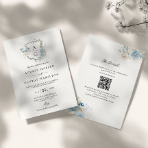 Elegant Dusty Blue Floral Monogram Wappen Wedding