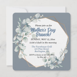 Elegant Dusty Blue Floral Muttertag Brunch Einladung