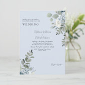 Elegant Dusty Blue Floral No Parters Wedding Einladung (Stehend Vorderseite)