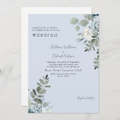 Elegant Dusty Blue Floral No Parters Wedding Einladung (Vorne/Hinten)
