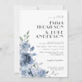 Elegant Dusty Blue Floral Pastel Wedding Einladung (Vorderseite)