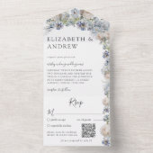 Elegant Dusty Blue Floral QR Code All In One Einladung (Innen Boden)