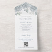 Elegant Dusty Blue Floral QR Code Hochzeitbudget All In One Einladung (Innen Boden)