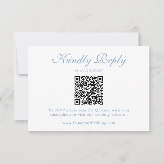 Elegant Dusty Blue Floral QR Code Wedding RSVP  (Vorderseite)