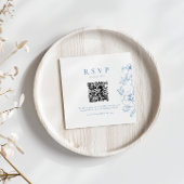 Elegant Dusty Blue Floral QR Code Wedding RSVP Begleitkarte