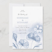 Elegant Dusty Blue Floral QR UAWG Wedding Einladung (Vorderseite)