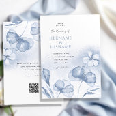 Elegant Dusty Blue Floral QR UAWG Wedding Einladung