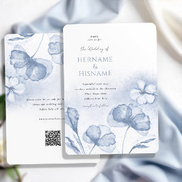 Elegant Dusty Blue Floral QR UAWG Wedding Einladung