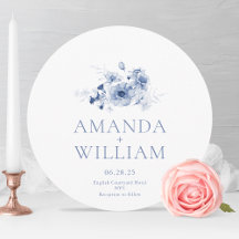 Elegant Dusty Blue Floral Round Wedding