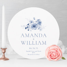 Elegant Dusty Blue Floral Round Wedding Einladung