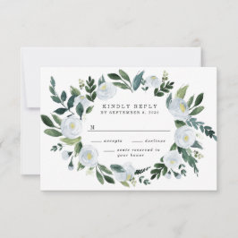Elegant Dusty Blue Floral Rustic Garden Wedding RSVP Karte