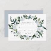 Elegant Dusty Blue Floral Rustic Garden Wedding RSVP Karte (Vorne/Hinten)